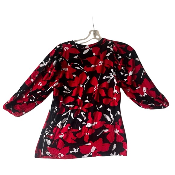 Anne Klein Vintage Y2K Floral Balloon Sleeve Stretch Jersey Knit Top BlouseTunic - Picture 3 of 16